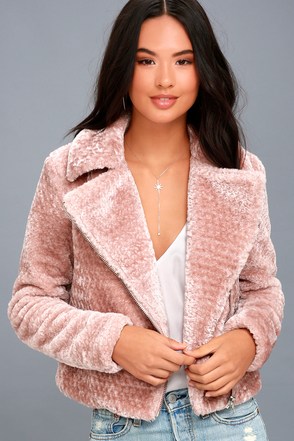 Cozy Business Blush Pink Faux Fur Moto Jacket 3