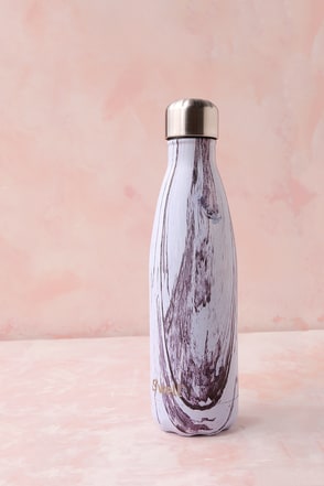 Lily Wood White and Purple Print Stainless Steel Water Bottle 1