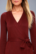 Long Sleeve Burgundy Dress - Wrap Dress - Wrap Sweater Dress