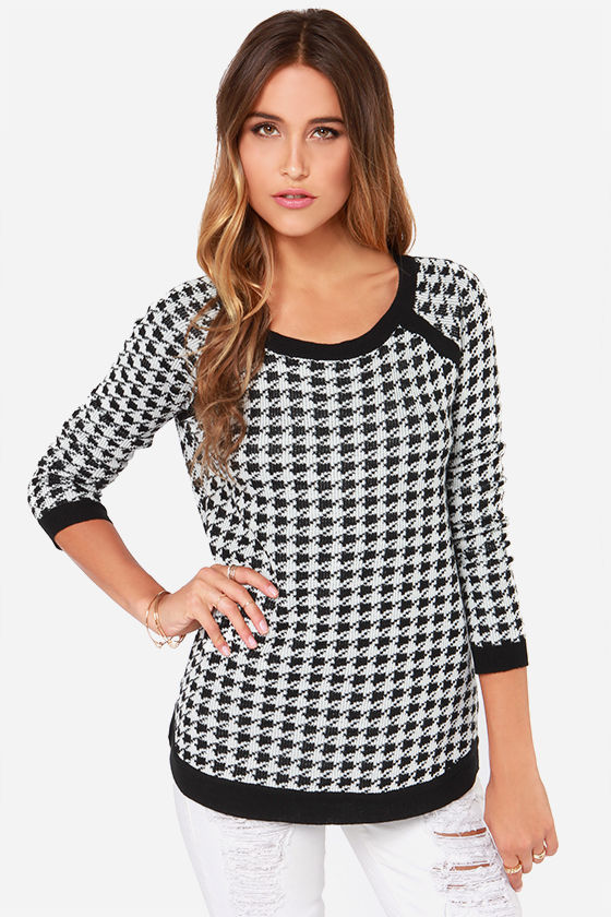 Cute Black and White Sweater - Houndstooth Sweater - $71.00