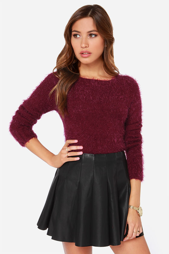 Cute Burgundy Sweater - Cropped Sweater - Fuzzy Sweater - $34.00