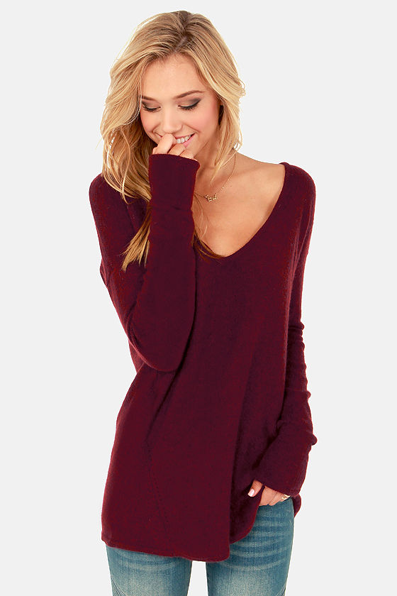 Cute Burgundy Sweater - Knit Sweater - $63.00