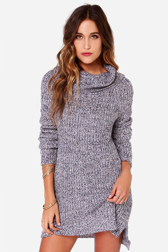 Cowl Sweater Dress - Knit Sweater Dress - $67.00