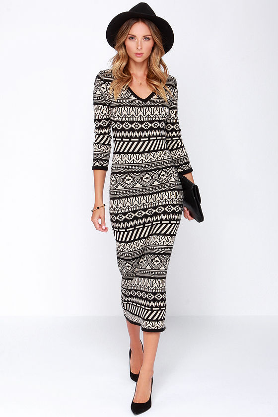 Cool Sweater Dress - Long Sleeve Dress - Maxi Dress - $48.00