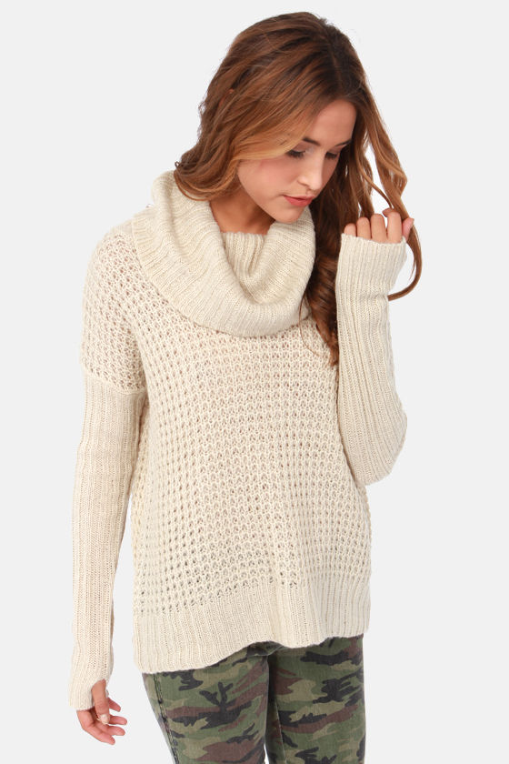 Element Eden Monsoon Sweater - Beige Sweater - Cowl Neck Sweater ...