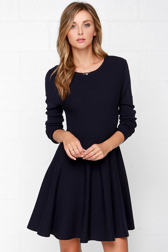 Cute Navy Blue Dress - Sweater Dress - Long Sleeve Dress - $75.00