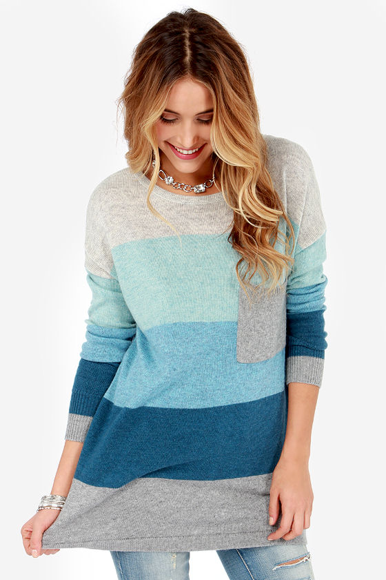 Cozy Oversized Sweater - Color Block Sweater - Blue Sweater - $60.00