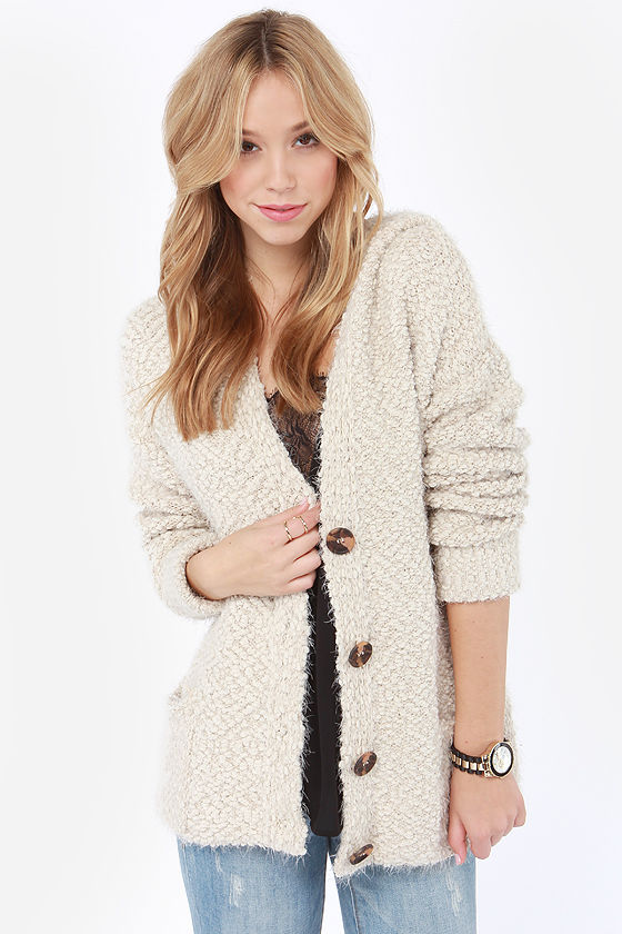 Cute Beige Sweater - Cardigan Sweater - Hooded Sweater - $49.00