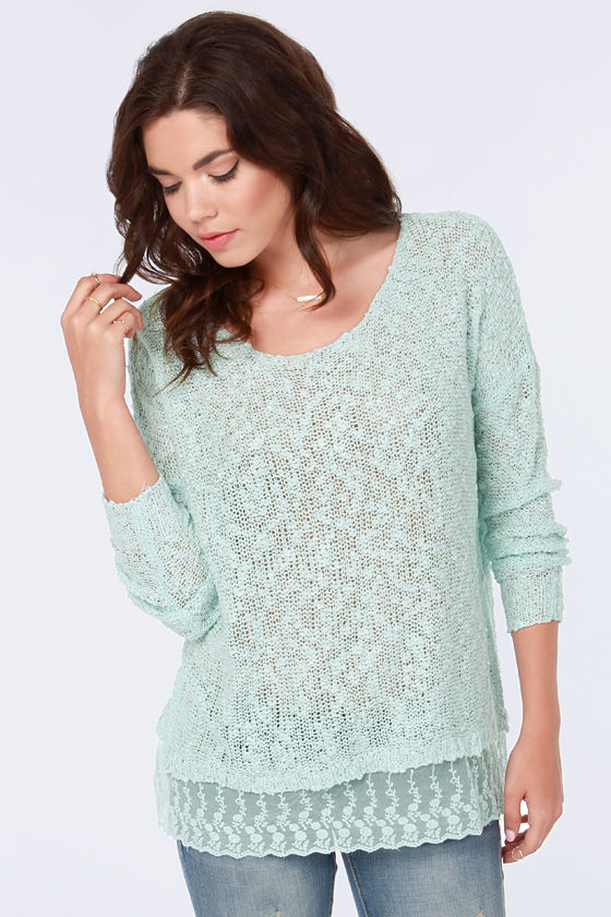 Cute Blue Sweater - Knit Sweater - Lace Sweater - $41.00