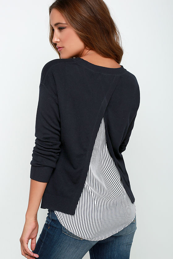 Midnight Blue Sweater - Striped Sweater - $48.00