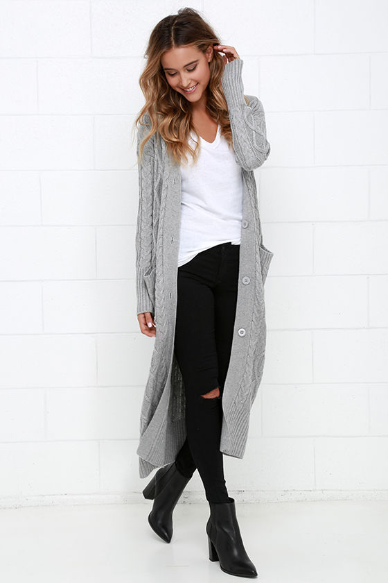 Cozy Grey Sweater - Long Sweater - Cable Knit Sweater - $104.00