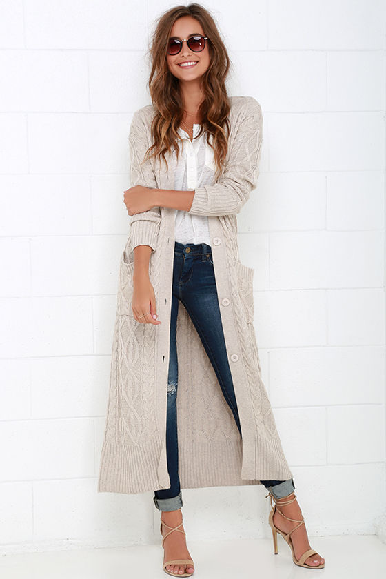 Cozy Beige Sweater - Long Sweater - Cable Knit Sweater - $104.00