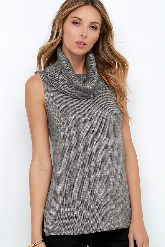 Chic Grey Sweater - Cowl Neck Sweater - Sleeveless Sweater - $59.00