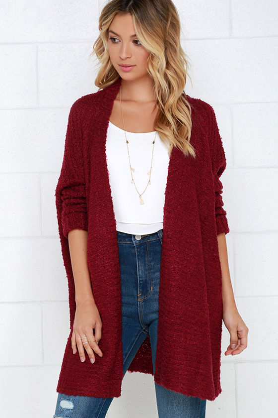 Cozy Wine Red Cardigan Sweater - Open Front Sweater - $60.00