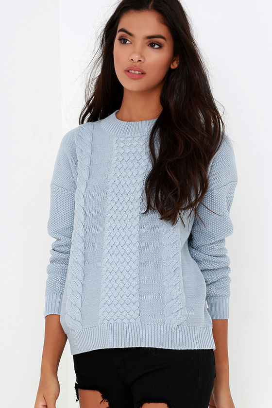 Rhythm Fleetwood - Light Blue Sweater - Cable Knit Sweater - $76.00