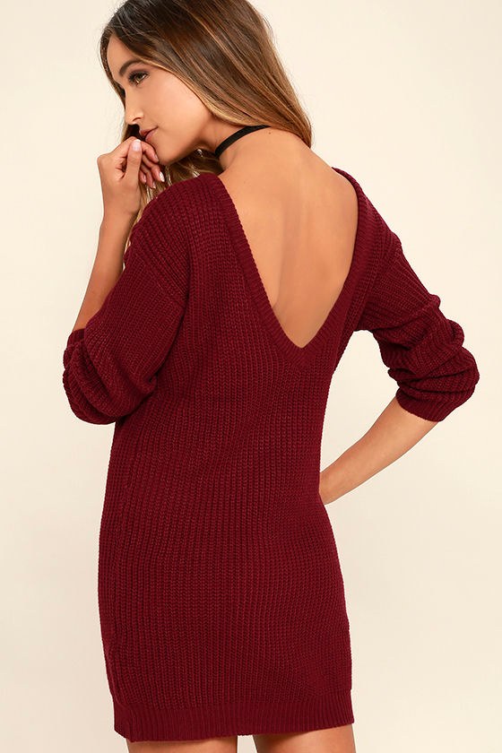 Sexy Wine Red Dress - Sweater Dress - Backless Dress - $58.00
