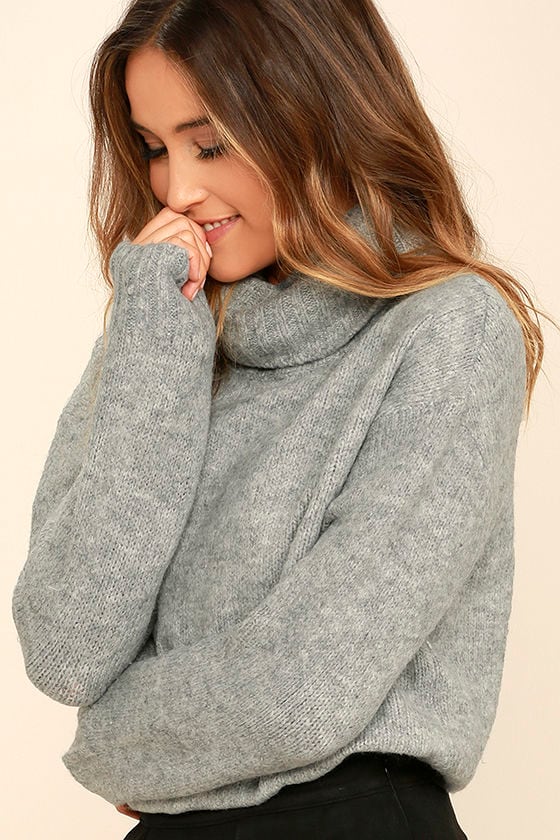 Cozy Heather Grey Top - Turtleneck Sweater - Knit Sweater - $72.00