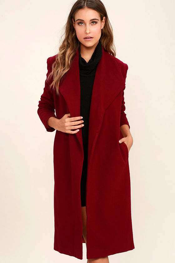 Chic Wine Red Coat - Felted Coat - Long Coat - $87.00