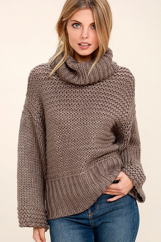 Cozy Dark Taupe Sweater - Cropped Sweater - Cable Knit Sweater ...