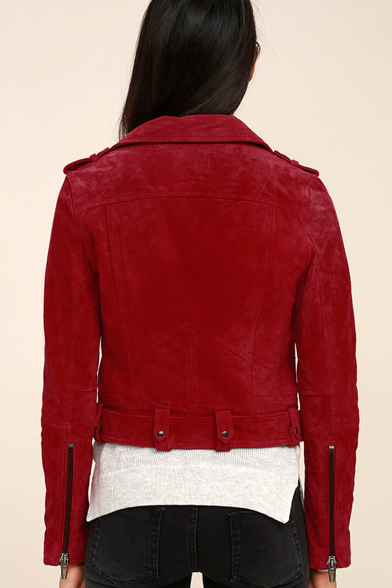 Blank NYC Backhanded Jacket - Genuine Suede Jacket - Red Moto Jacket