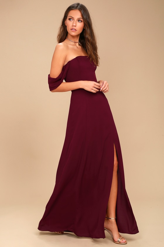 Tops maroon off the shoulder bodycon dress