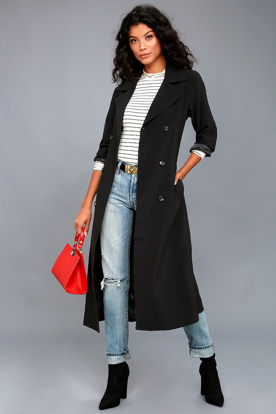 Chic Black Trench Coat - Long Trench Coat - Belted Coat
