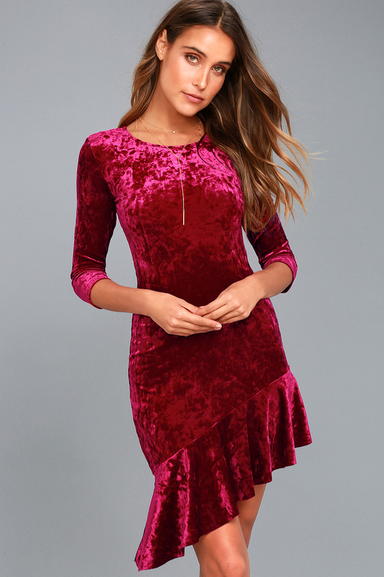 Lulus - Gonna Be Alright Burgundy Velvet Bodycon Midi Dress - Size Large - Red