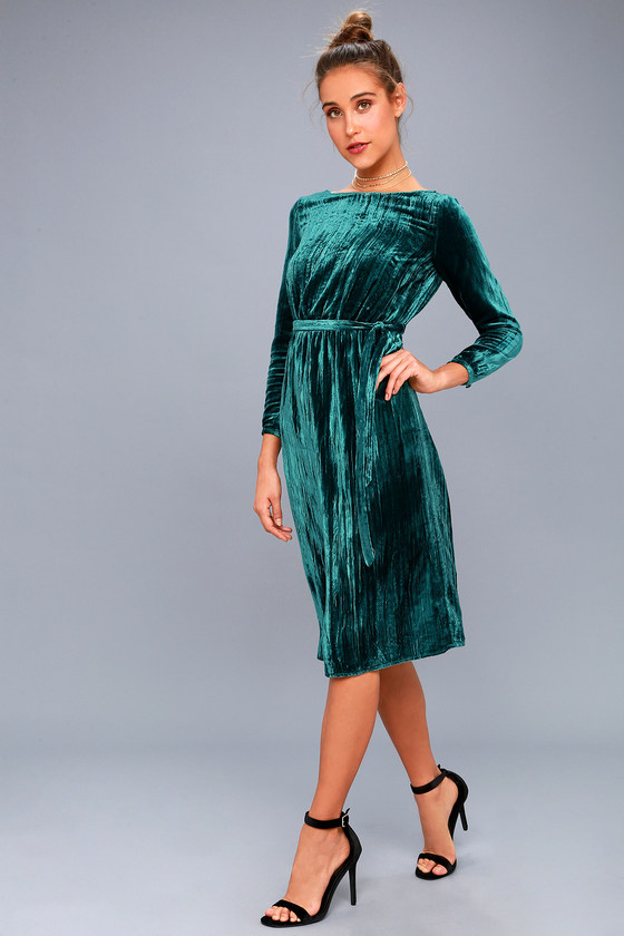 BB Dakota - Lennox Forest Green Velvet Long Sleeve Midi Dress - Size Medium - Lulus