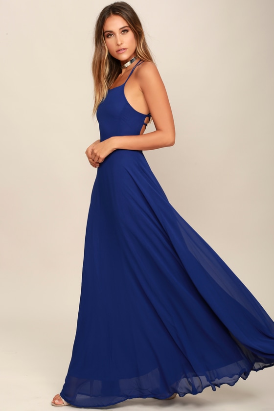 Chic Royal Blue Dress - Lace-Up Dress - Backless Dress - Maxi Dress