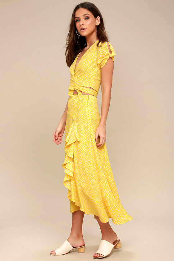 Girl Like You Yellow Polka Dot Two-Piece Maxi Dress 1