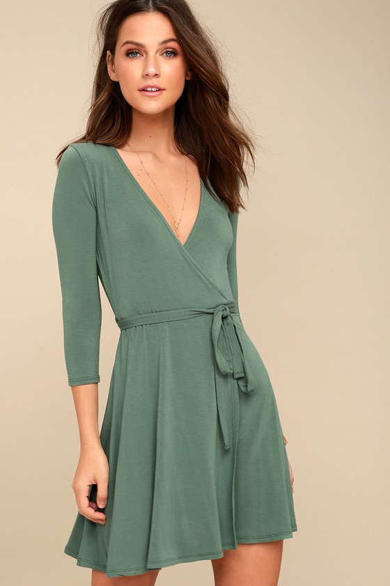 Cool Sage Green Dress - Wrap Dress - Fit and Flare Dress
 