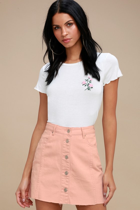 Cute Blush Pink Mini Skirt - Denim Mini Skirt - Pink Skirt