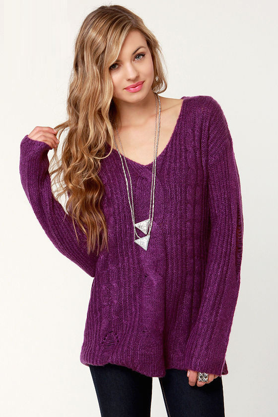Cute Purple Sweater - Cable Sweater - Oversized Sweater - $60.00