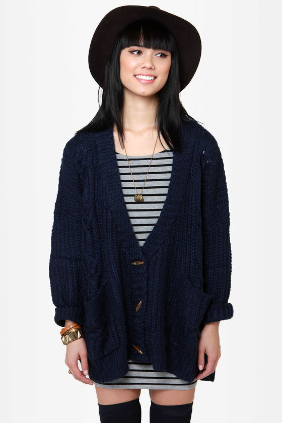 Cute Oversized Sweater - Navy Blue Sweater - Cardigan Sweater - $58.00