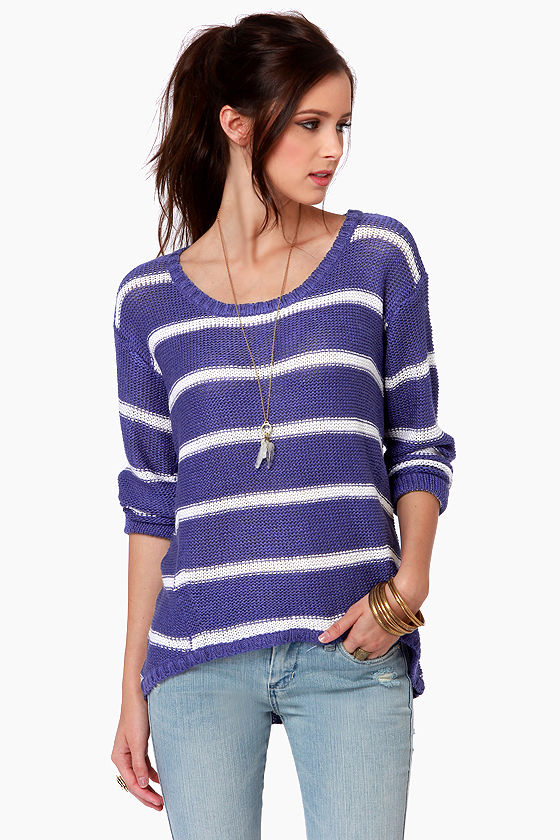 Cute Striped Sweater - Blue Sweater - White Sweater - $63.00
